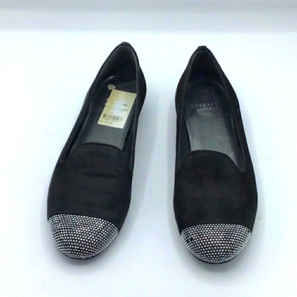 Stuart Weitzman Black Silver Lingo Studs Nubuck Loafer Size 8 - Picture 2 of 11
